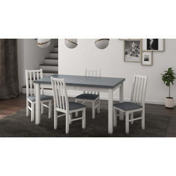 Set masa extensibila 140-180x80 cm cu 4 scaune tapitate, mb-21 modena1 si s-38 boss10 b11, alb/grafit, lemn masiv de fag, stofa - Img 1
