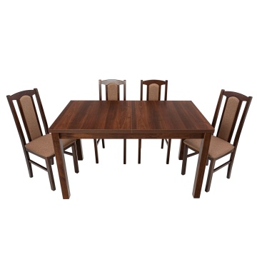 Set masa extensibila 140-180x80 cm cu 4 scaune tapitate, mb-21 modena1 si s-37 boss7 o15, nuc, lemn masiv de fag, stofa - Img 1
