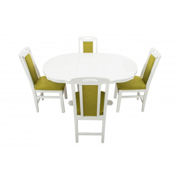 Set masa extensibila kan 100x135 cm, lemn masiv alb, blat din mdf cu 4 scaune tapitate zim standard, stofa petra verde - Img 2