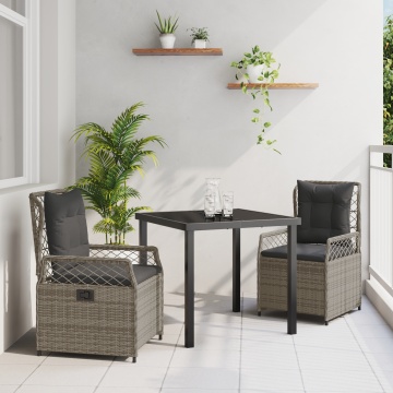 Set masă grădină 3 piese gri din rattan polimeric - Img 1