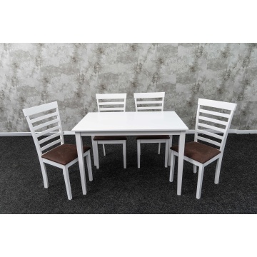 Set masa MBS-37 alb, cu 4 scaune tapitate maro - Img 1