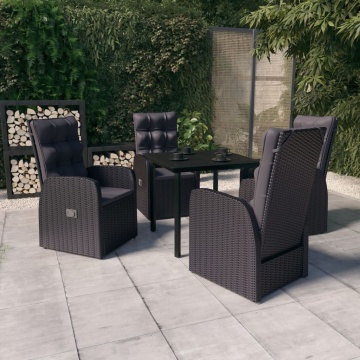 Set masă pentru grădină, 5 piese, cu perne, negru - Img 1