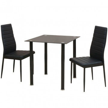 Set masă și scaune de bucătărie, negru, 3 piese - Img 1