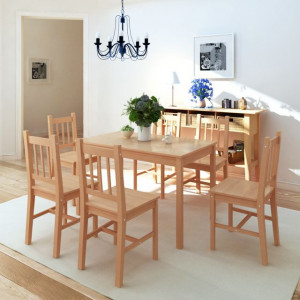 Set masă și scaune din lemn de pin 7 piese - Img 1