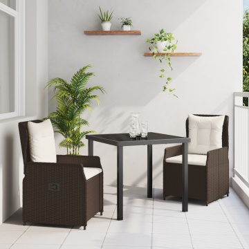 Set mese grădină 3 piese Maro Poliratan, Masă pentru grădină Neagră 80x80x73 cm Sticlă securizată - Img 1