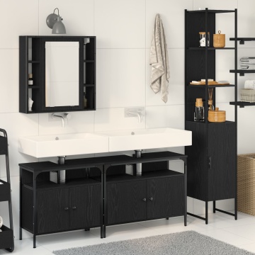 Set mobilier baie 4 piese Stejar negru Lemn prelucrat - Img 1
