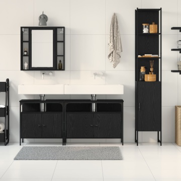 Set mobilier baie 4 piese Stejar negru Lemn prelucrat - Img 4