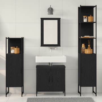 Set Mobilier Baie 4 Piese Stejar Negru Lemn Prelucrat - Img 4