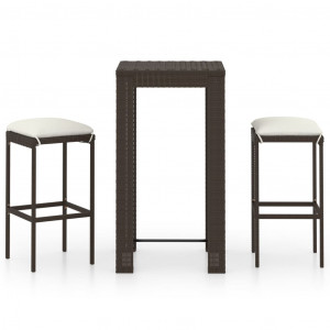 Set mobilier bar de grădină, cu perne, 3 piese, maro, poliratan - Img 1