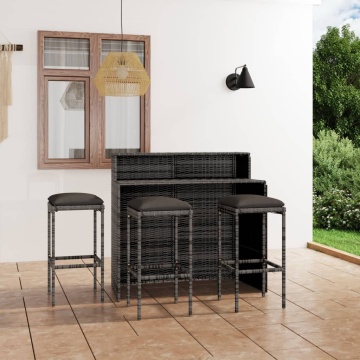 Set mobilier bar de grădină cu perne, 4 piese, gri - Img 1