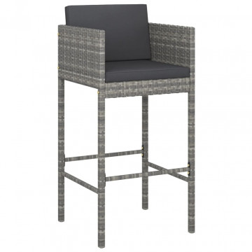 Set mobilier bar de grădină cu perne, 5 piese, gri, poliratan - Img 3