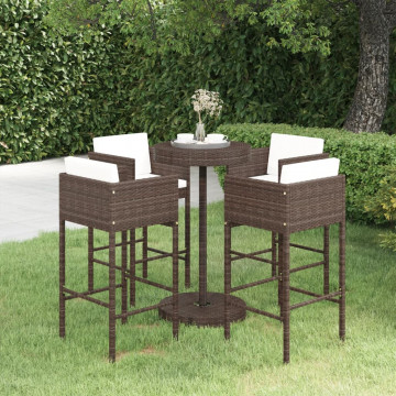 Set mobilier bar de grădină cu perne, 5 piese, maro, poliratan - Img 1