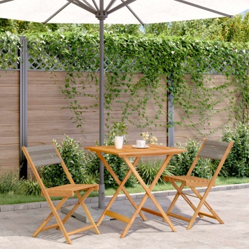 Set mobilier bistro, 3 piese, gri, polipropilenă și lemn masiv - Img 1