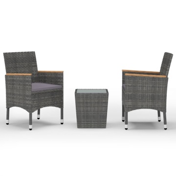 Set mobilier bistro, 3 piese, gri, poliratan/sticlă securizată - Img 2