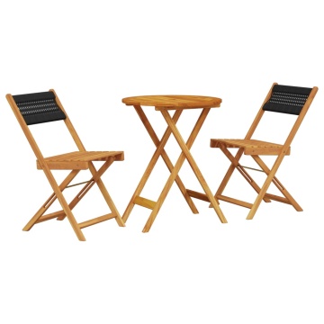 Set mobilier bistro, 3 piese, negru, polipropilenă lemn masiv - Img 2