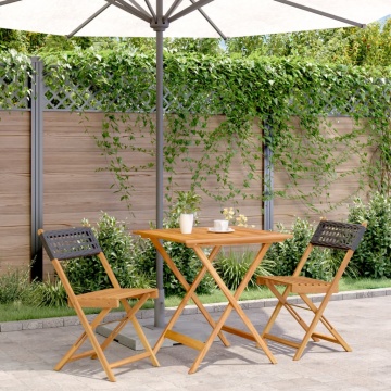 Set mobilier bistro, 3 piese, negru, poliratan și lemn masiv - Img 1