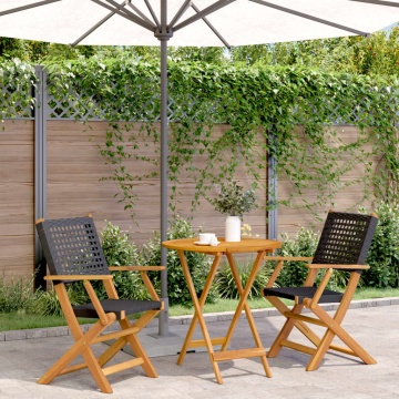Set mobilier bistro, 3 piese, negru, poliratan și lemn masiv - Img 1