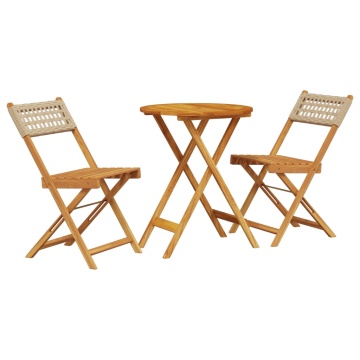 Set mobilier bistro, 3 piese, poliratan bej/lemn masiv - Img 2