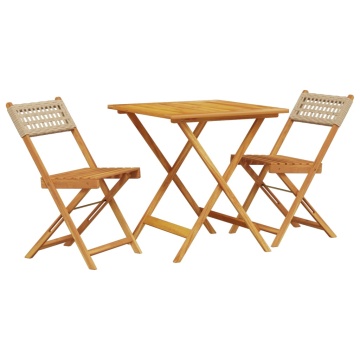 Set mobilier bistro, 3 piese, poliratan bej/lemn masiv - Img 2