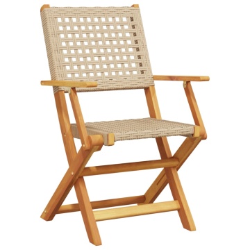Set mobilier bistro, 3 piese, poliratan bej/lemn masiv - Img 3