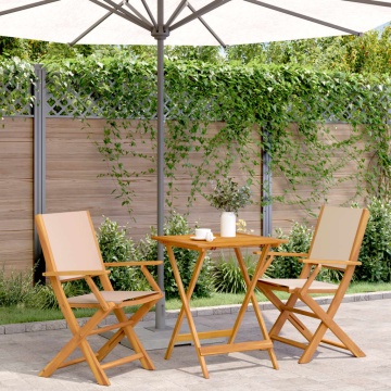 Set mobilier bistro, 3 piese, textil bej/lemn masiv - Img 1
