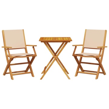 Set mobilier bistro, 3 piese, textil bej/lemn masiv - Img 2