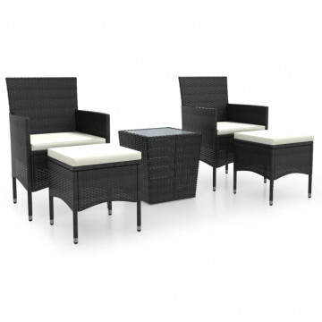Set mobilier bistro grădină 3 piese negru poliratan și sticlă - Img 2