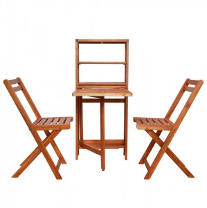 Set mobilier bistro pliabil, 3 piese, lemn masiv de acacia - Img 2