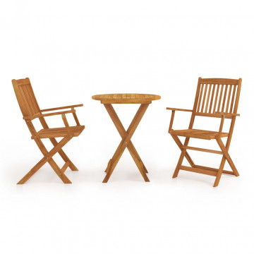 Set mobilier bistro pliabil, 3 piese, lemn masiv de acacia - Img 1