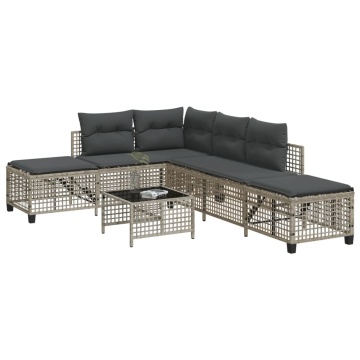 Set mobilier colțar grădină perne 3 piese gri deschis poliratan - Img 1