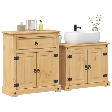 Set mobilier de baie „Corona”, 2 piese, lemn masiv de pin - Img 1