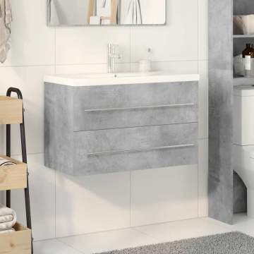 Set mobilier de baie, 2 piese, gri beton, lemn compozit - Img 3