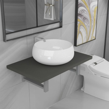 Set mobilier de baie, 2 piese, gri, ceramică - Img 1