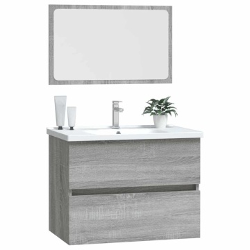 Set mobilier de baie, 2 piese, gri sonoma, lemn prelucrat - Img 4