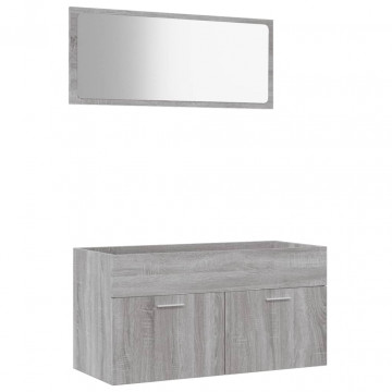 Set mobilier de baie, 2 piese, gri sonoma, lemn prelucrat - Img 2