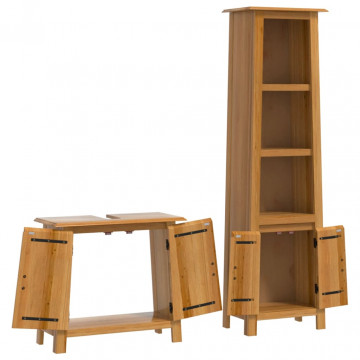 Set mobilier de baie, 2 piese, lemn masiv de pin - Img 4