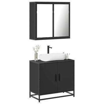 Set mobilier de baie, 2 piese, negru, lemn compozit - Img 1