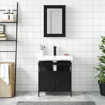 Set mobilier de baie, 2 piese, negru, lemn compozit - Img 3