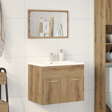 Set mobilier de baie, 2 piese, stejar artizanal, lemn prelucrat - Img 3