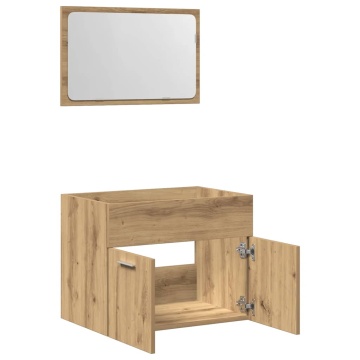 Set mobilier de baie, 2 piese, stejar artizanal, lemn prelucrat - Img 8
