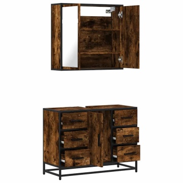 Set mobilier de baie, 2 piese, stejar fumuriu, lemn prelucrat - Img 7