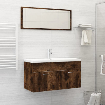 Set mobilier de baie, 2 piese, stejar fumuriu, lemn prelucrat - Img 1