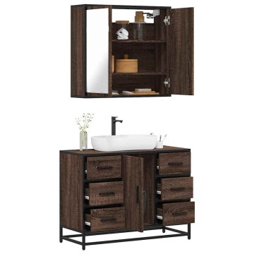 Set mobilier de baie, 2 piese, stejar maro, lemn prelucrat - Img 1