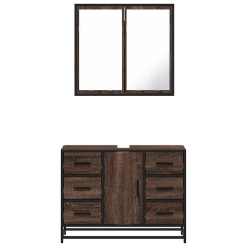 Set mobilier de baie, 2 piese, stejar maro, lemn prelucrat - Img 8