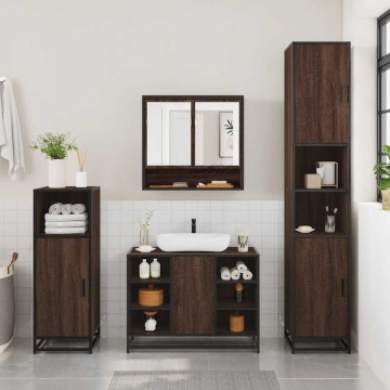 Set mobilier de baie, 2 piese, stejar maro, lemn prelucrat - Img 3