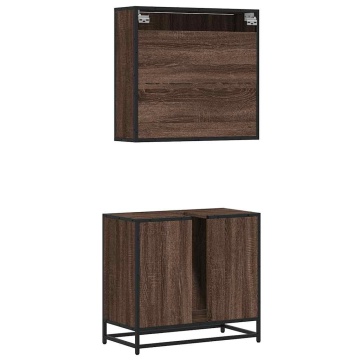 Set mobilier de baie, 2 piese, stejar maro, lemn prelucrat - Img 6