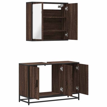 Set mobilier de baie, 2 piese, stejar maro, lemn prelucrat - Img 7