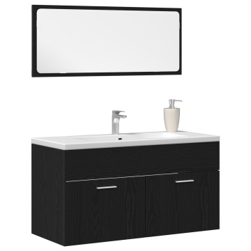 Set mobilier de baie, 2 Piese, stejar negru, lemn prelucrat - Img 3
