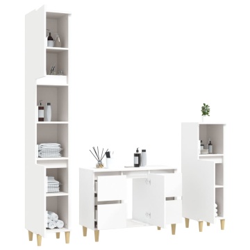 Set mobilier de baie, 3 piese, alb, lemn compozit - Img 4