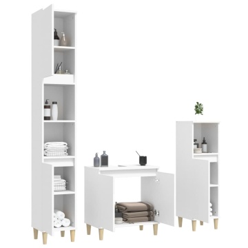 Set mobilier de baie, 3 piese, alb, lemn compozit - Img 4